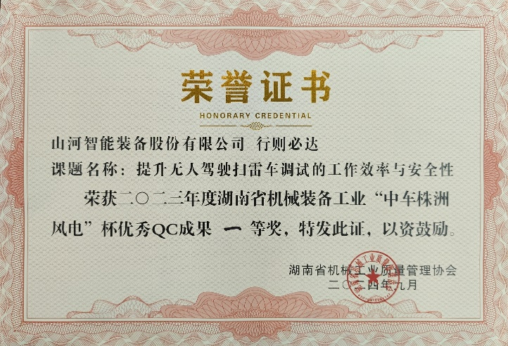喜讯！2023年度省机械工业质量治理成就擂台赛9001cc金沙以诚为本智能再获殊荣！