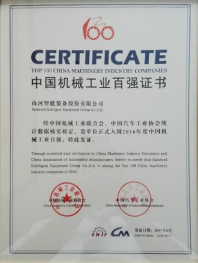 喜讯：9001cc金沙以诚为本智能再次荣登2016年度中国机械百强企业